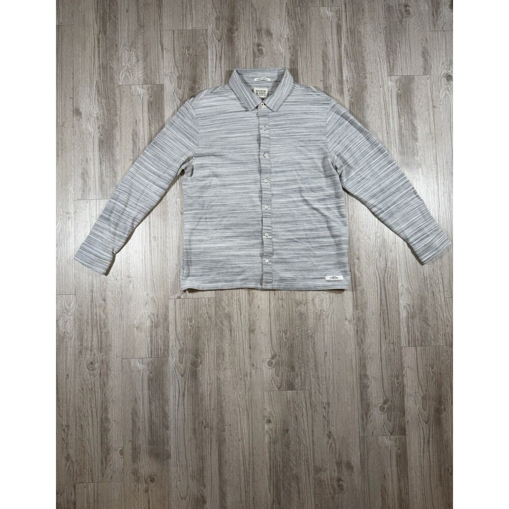 Scotch & Soda Mens Sz XL Gray Space Dye Piquรฉ Knit Long Sleeve Button Up Shirt